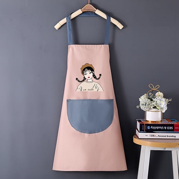 Waterproof And Oil-proof Cartoon Girl Print Apron, New Kitchen Home Cooking Transparent Waist Overalls