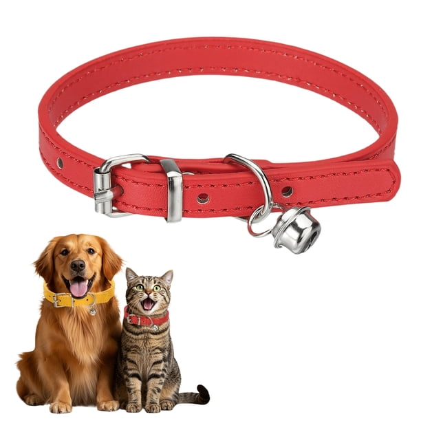 Collar para Perro Uxcell con Campana Hebilla Ajustable Cuero PU Collares para Perros 12" Rojo