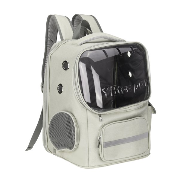 Mochila de Viaje Portátil para Mascotas Pequeñas con Cubierta Transparente, Gris