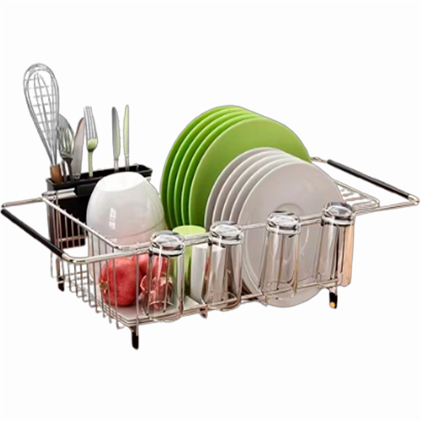 Wakeshome - Organizador Compacto Con Porta Utensilios Escurridor De Platos Ajustable Para Fregaderos