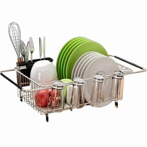 Wakeshome - Organizador Compacto Con Porta Utensilios Escurridor De Platos Ajustable Para Fregaderos