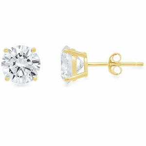 Aros Paris Jewelry 14K Yellow Gold Push Back Round Created Diamond Stud 3Mm Mujer