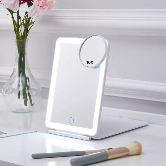 Espejo LED plegable para maquillaje de viaje Mocado, 5 x 7 pulgadas, blanco