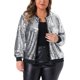 thumbnail image 1 of Chaqueta metálica de talla grande para mujer de Agnes Orinda, chaquetas bomber de lentejuelas brillantes para fiesta, 1X plata, 1 of 6