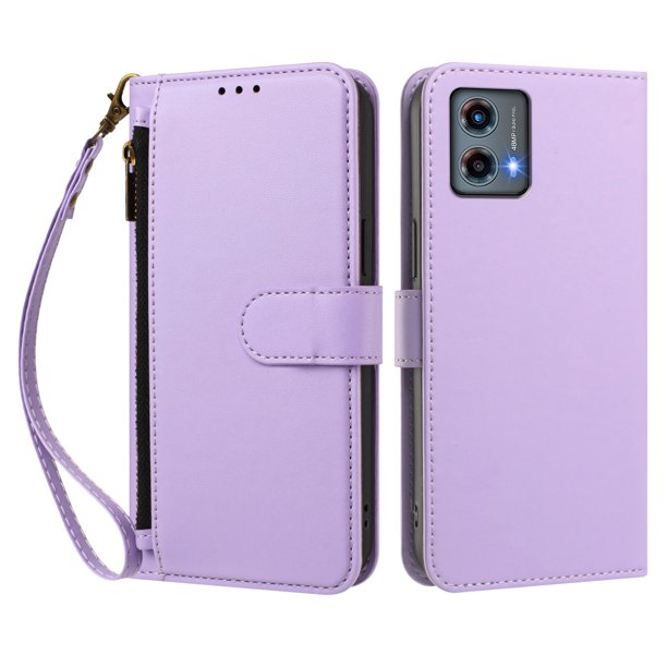 Funda Tipo Billetera para Motorola Moto G 5G 2023 con Soporte y Bolsillo con Cierre Morado