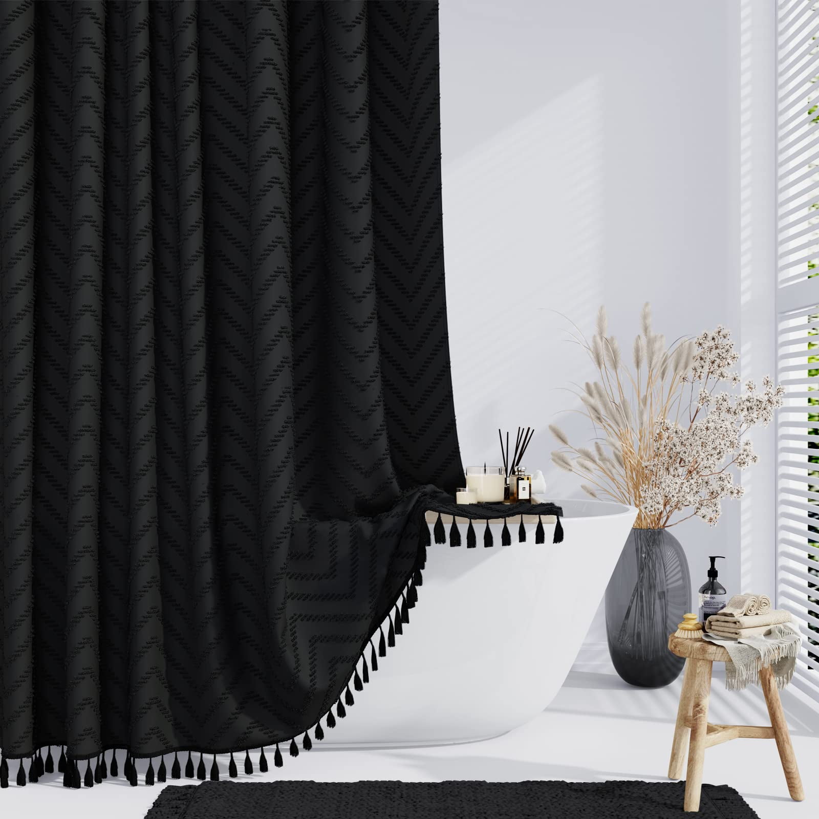 Cortina De Ducha Dynamene Boho Farmhouse Negra 180x180 Cm