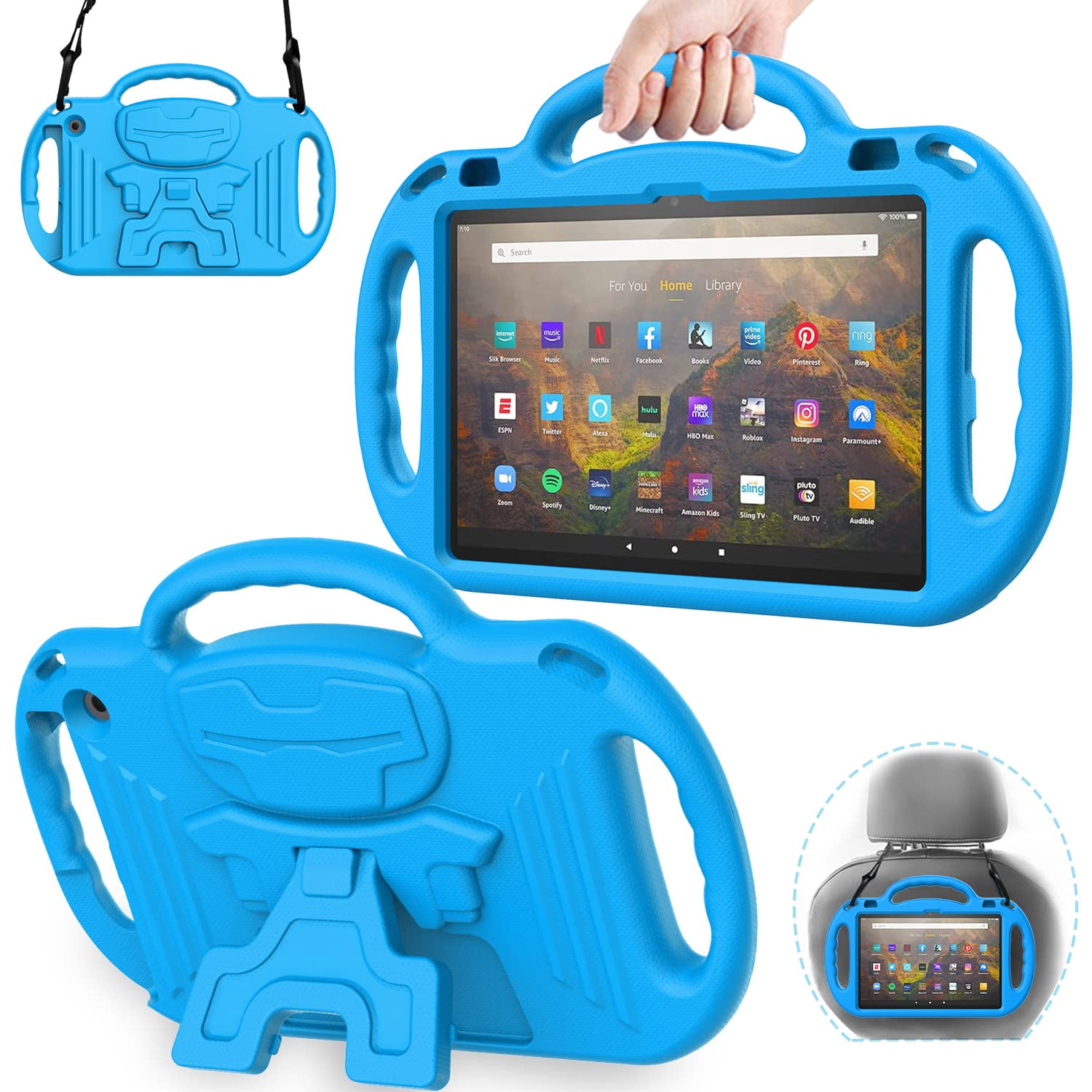 Funda Para Tablet Avawo Kids Para Fire Hd 10 Y Fire Hd 10 Plus, Color Azul