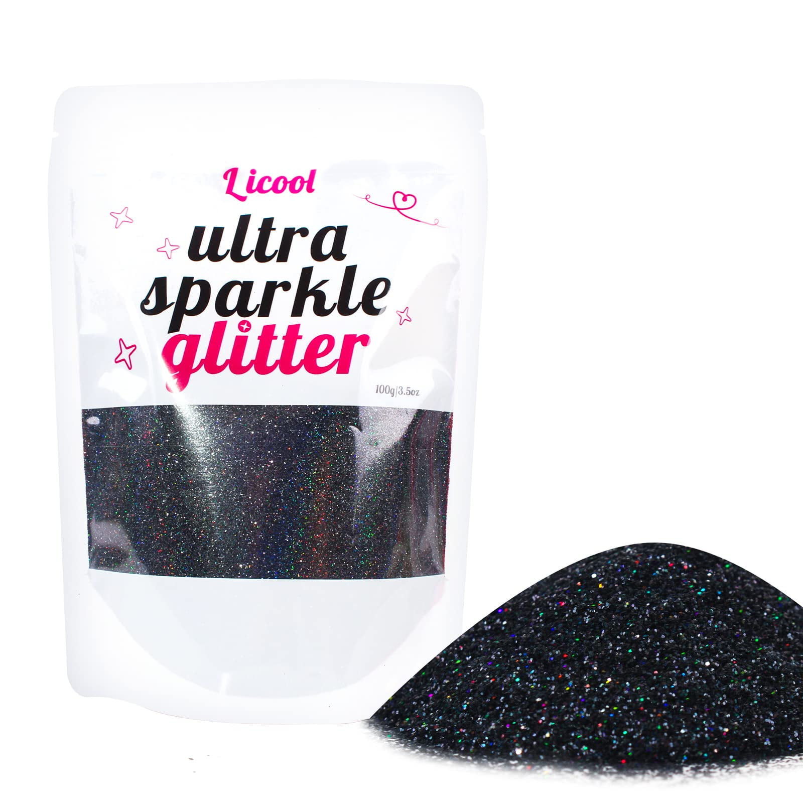 Licool Glitter - Lentejuelas Iridiscentes Con Purpurina Licool, Extra Finas, 100 G, Color Negro