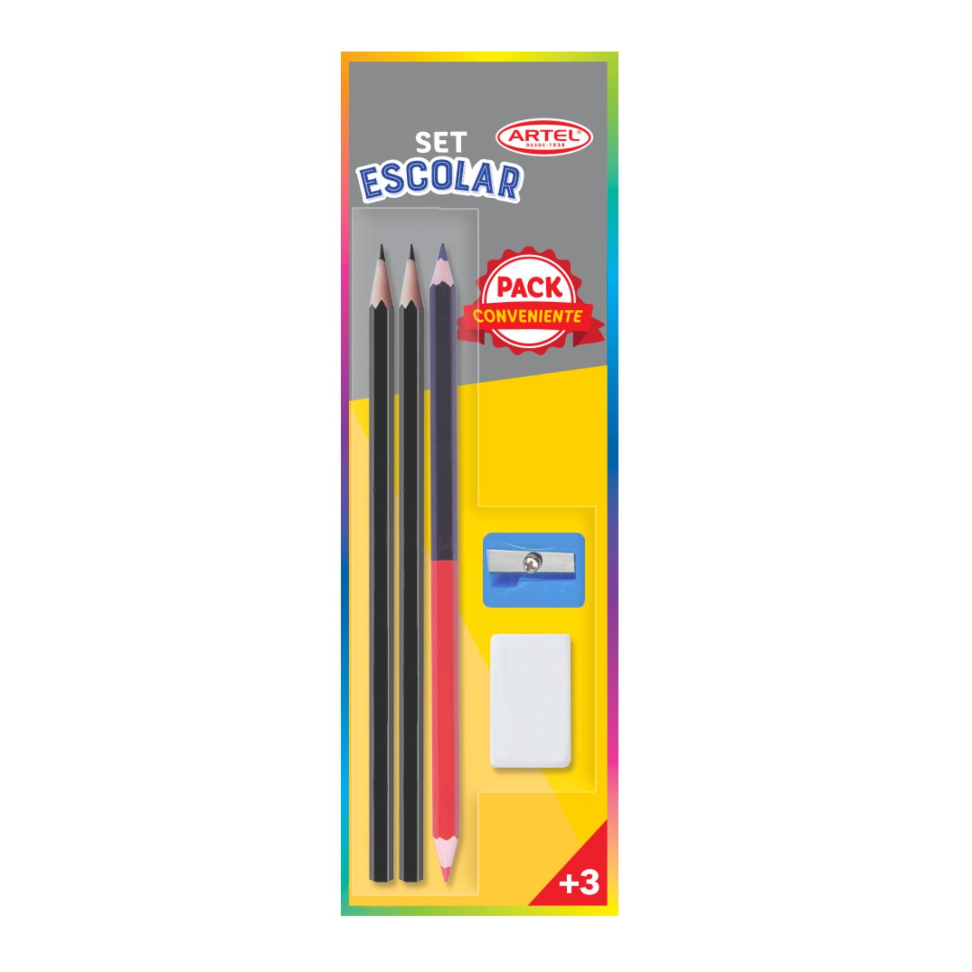 Set Escolar Maxi Lapiz Grafito 2b + 1 Maxi Lapiz Bicolor + Goma + Sacapunta Artel