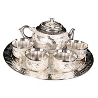 Magideal - Juego De Tetera, Agua Potable Con Bandeja Para Servir, Tetera, Tazas De Té, Regalo Para Boda, Hogar, Mesa De Cumpleaños, Suministros De Decoración Blanco Plateado