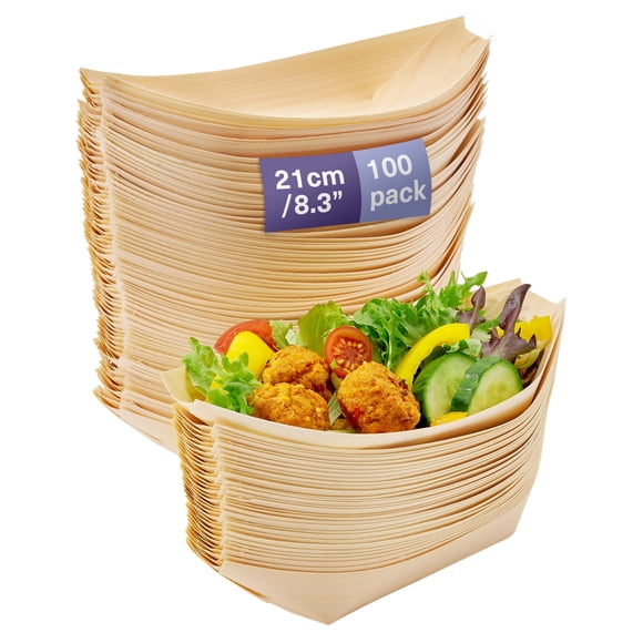 Platos de bambú MATANA desechables de 21 cm, 100 unidades, biodegradables