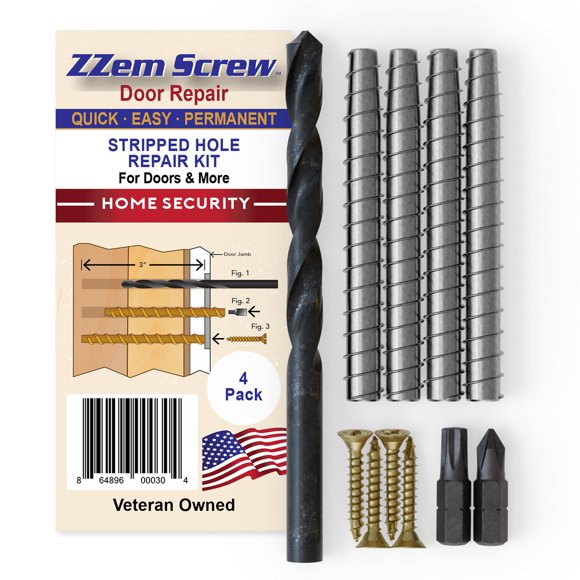 Kit de reparación de bisagras para puertas Zem Screw #9x3 Permanent, paquete de 4
