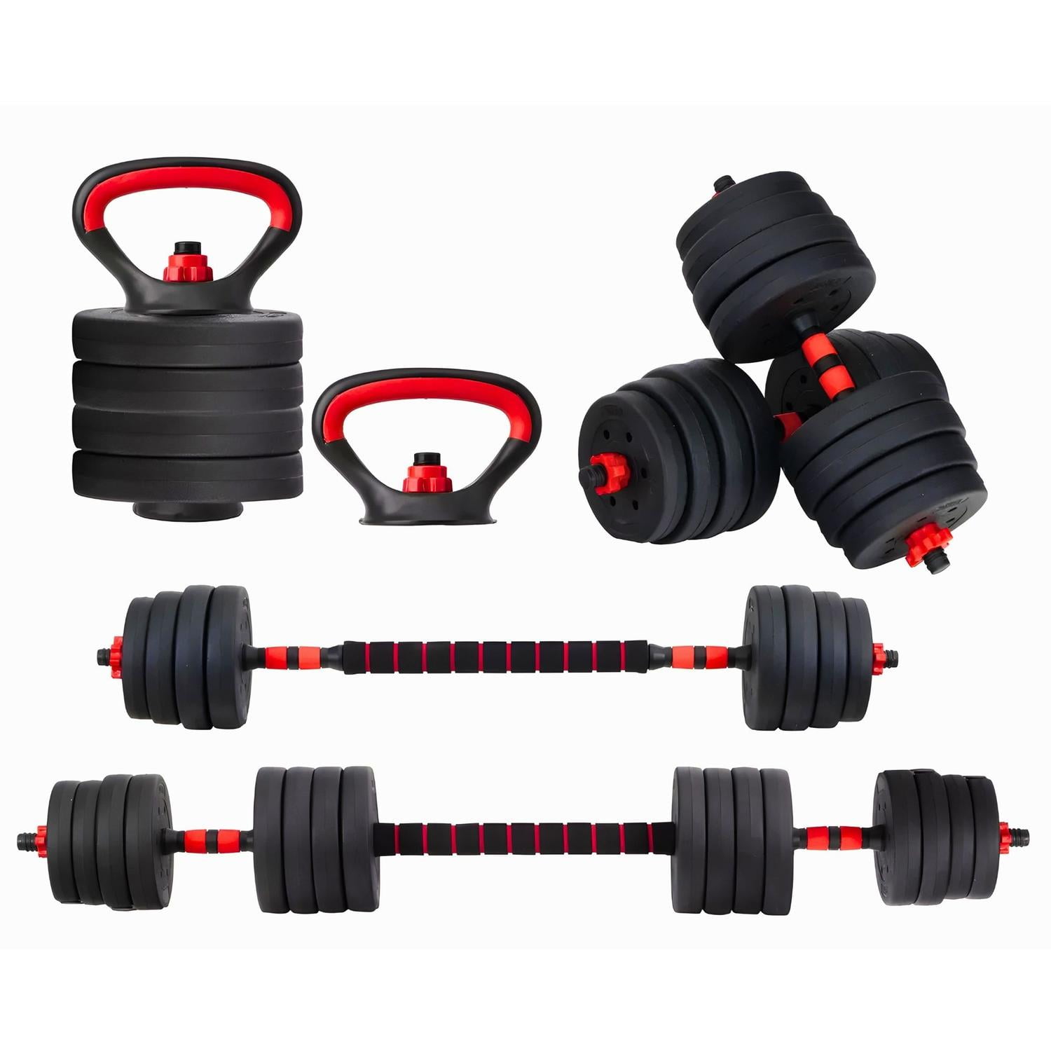 Yep - Set Mancuernas Barra Rusa Ajustables 30 Kg 4 En 1 Negro Negro