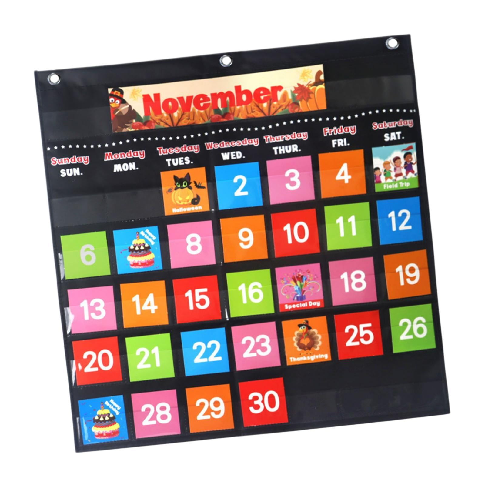 Magideal - Calendario De Bolsillo Escolar, Gráfico De Bolsillo Del Calendario, Útiles Escolares Con Número, Gráfico De Bolsillo Del Aula Para Jardín De Infantes, Negro