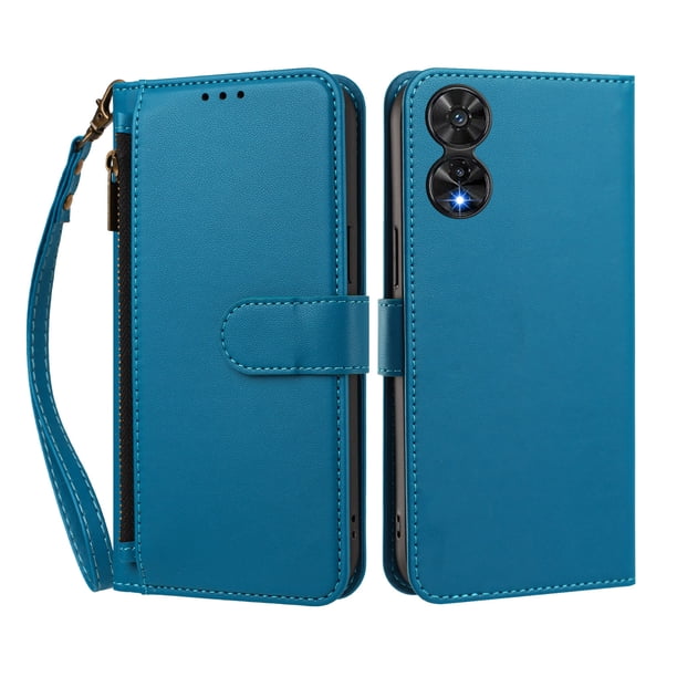 Funda Tipo Billetera para TCL 505 con Soporte y Bolsillo con Cierre Azul