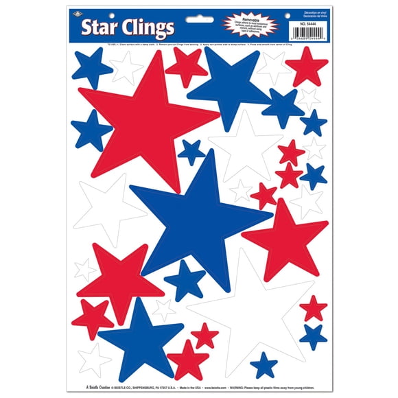 Adhesión con forma de estrella para decoración de fiesta, 36 unidades, color rojo, blanco y azul