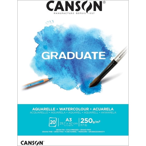 Block Acuarela Canson Graduate 250Gr 20 Hojas A3 29X42Cm