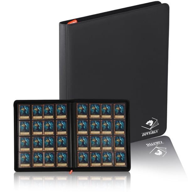 Carpeta para cartas coleccionables DTCGBIN de 16 bolsillos con cierre de cremallera, negra