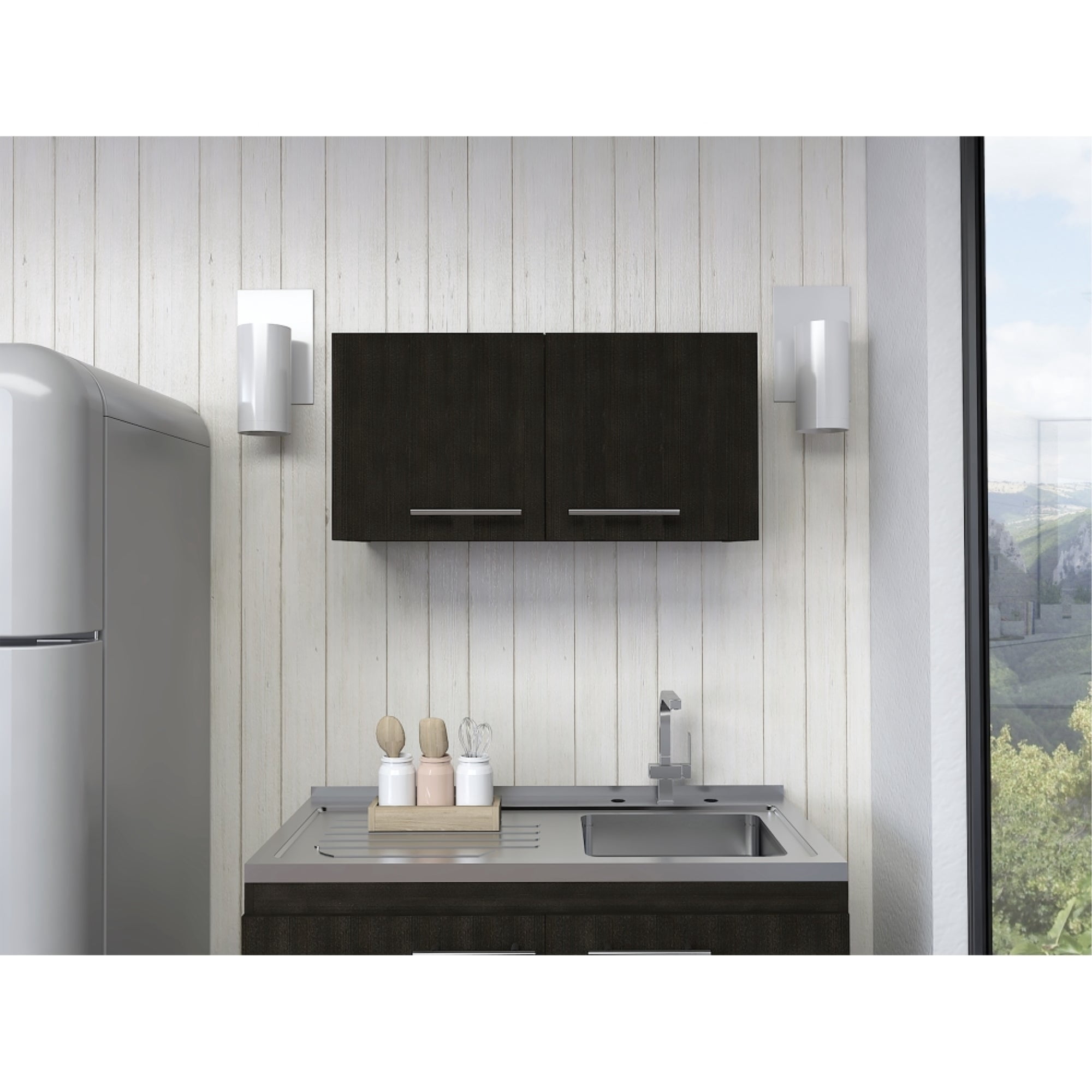 Tuhome - Mueble De Cocina Mural 2 Puertas Manchester Wengue 37x76x33,5 Cm