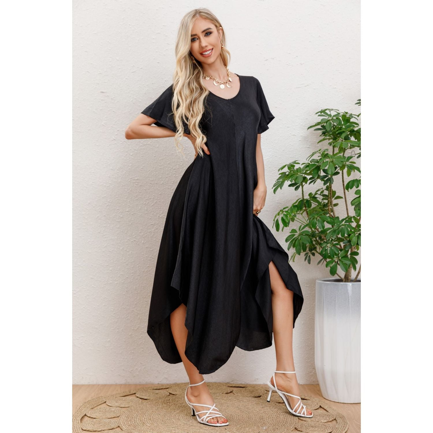 Likeshop - Maxi Vestido Largo Asimétrico Manga Corta Verano Premium 3320