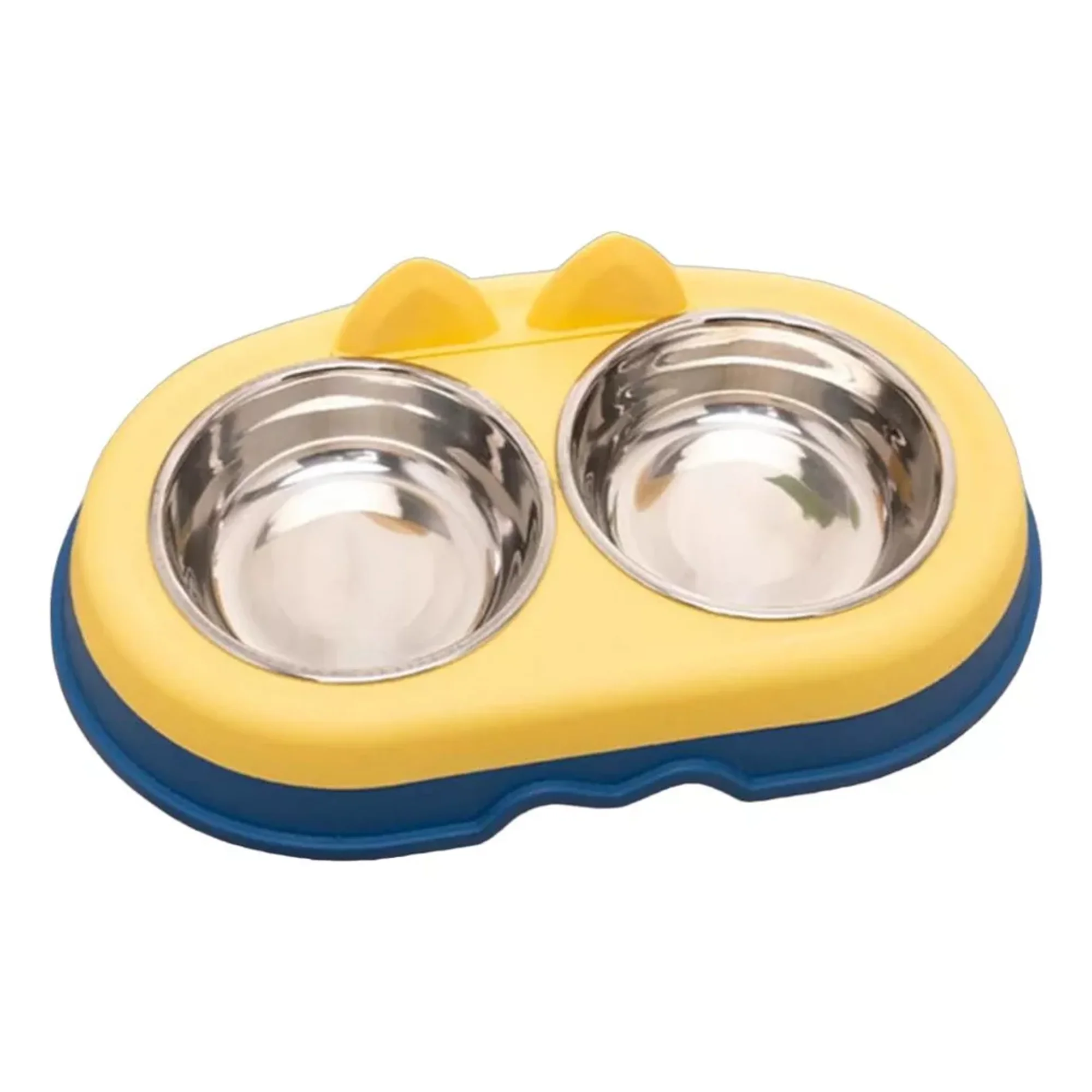 Center Web - Comedero Doble Para Mascota Amarillo Azul