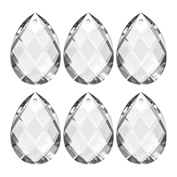 Uxcell K9 Cristales Colgantes Cuentas en Forma de Lágrima, Paquete de 6 Prismas de Candelabro de 38mm Partes de Cuentas Colgantes para Lámpara de Bricolaje en Artes y Manualidades, Transparente