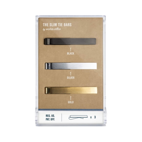 Pasador de corbata Würkin Stiffs 4 cm Pack de 3 en Oro, Negro y Plata