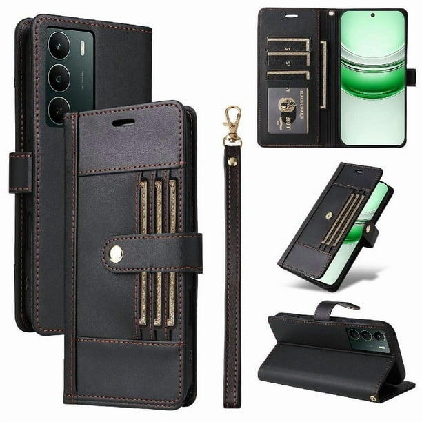 FOXDOCK Funda tipo Cartera para Realme 14x – Cubierta de Cuero PU con Múltiples Ranuras, Bolsillo para Efectivo y Correa de Muñeca