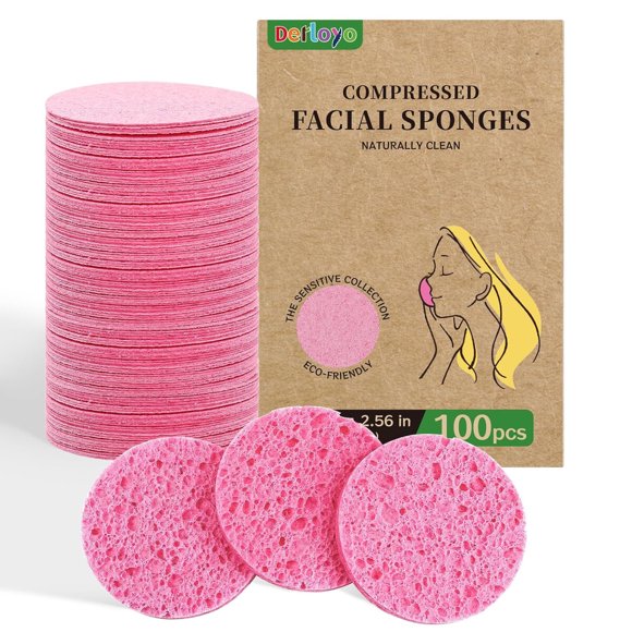 100 esponjas faciales comprimidas de celulosa natural, rosadas