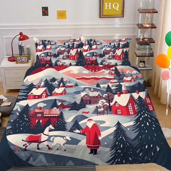 Christmas Gifts Santa Claus Quilt Duvet Cover Set Bedspread Double3-Piece Bedding Set