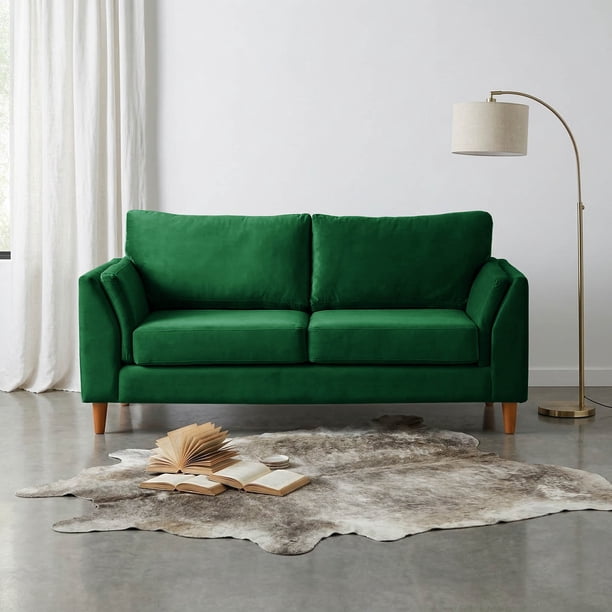 Sofa Milan 2C Con Resortes Pocket Tela Velvet Verde