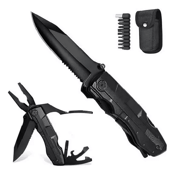Navaja táctica, cuchillo táctico militar, alicate 16 en 1, Black