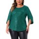 thumbnail image 1 of Agnes Orinda Conjuntos de Halloween para Mujeres Tallas Grandes Tops de Escuela Universitaria Brillantes Manga 3/4 con Abertura Cuello Redondo Brillo Destello Lentejuelas Blusa de Fiesta 2025 2X Verde, 1 of 6