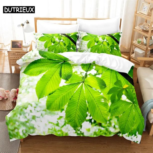 Green Leaves Bedding Set Duvet Cover Set Kids Bedding Digital Printing Bed Linen Duvet Cover Bedding Set