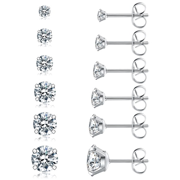 Juego de pendientes de tuerca Wssxc de acero inoxidable 316L con circonita cúbica