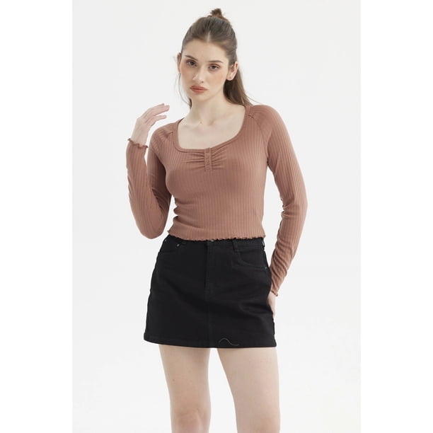 Polera Mujer Escote Abotonado Verde Olivo