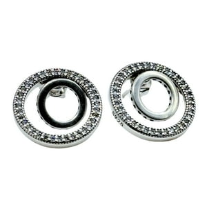 Nordvik London - Aros Apegados Doble Círculo, Liso Y Cintillo Circonitas Pavé, 2 En 1, Plata 925