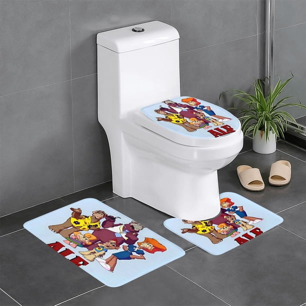 ALF la Serie Animada Juego de 3 alfombras de baño de coral fleece: tapete de baño + alfombra de inodoro en forma de U + funda de tapa de inodoro en forma de O