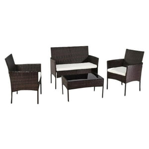 Importclick - Juego Comedor Terraza Jardín Tipo Rattan 4 Piezas Café