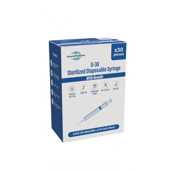 Jeringa ASSURE MEDITECH 0,3 ml 8 mm (30 G) paquete de 30 unidades
