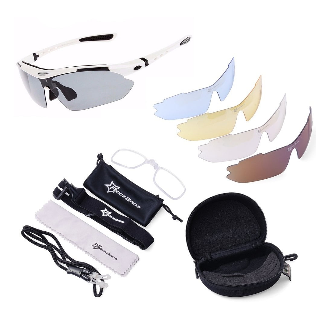 Lentes Rockbros Polarizado Ciclismo 5 Micas 12 Piezas Uv400 - Blanco