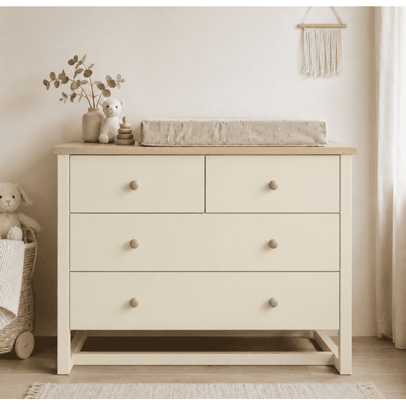 Cómoda "Pelú" 4 Cajones Mueble de Bebé - Beige - 100x40x90 cm