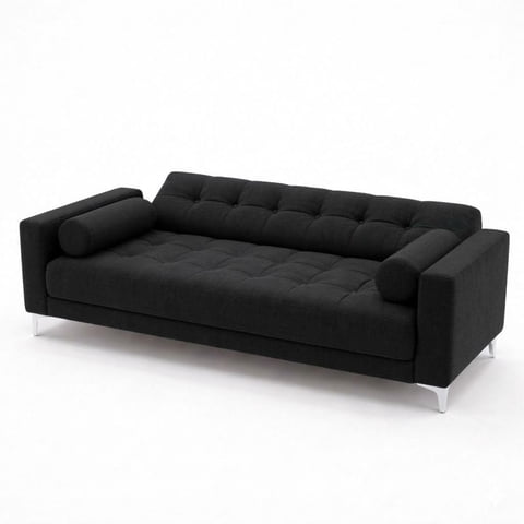 Home V Ele - Sofá Recinable 3 Cuerpos Mostazal, Negro En Tela Lino