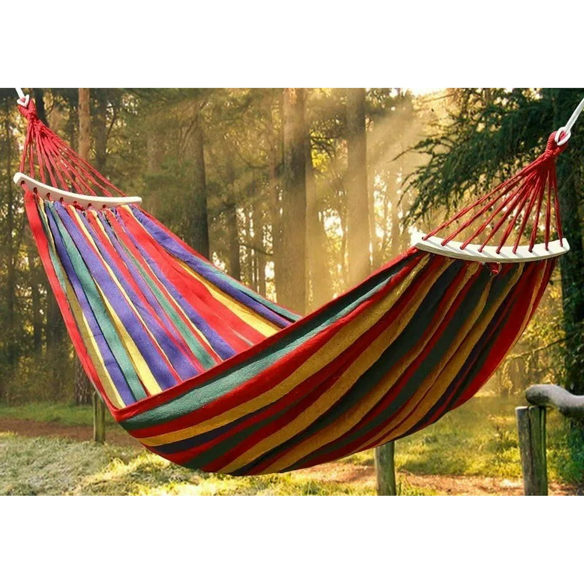 Genérico - Hamaca 2 Plaza Barra Contra Nudos Antivuelco 190x100cm 250kg