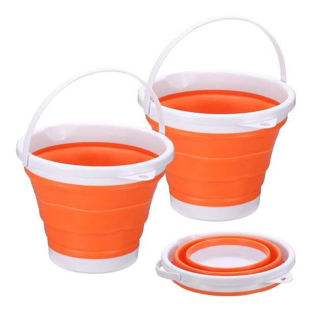 Uxcell 2 Pcs Cubo Plegable, 2.6 Galones (10L) Cubo Pequeño Plegable, Cubo de Agua Portátil Redondo con Asa para Camping en RV Hogar Coche, Naranja