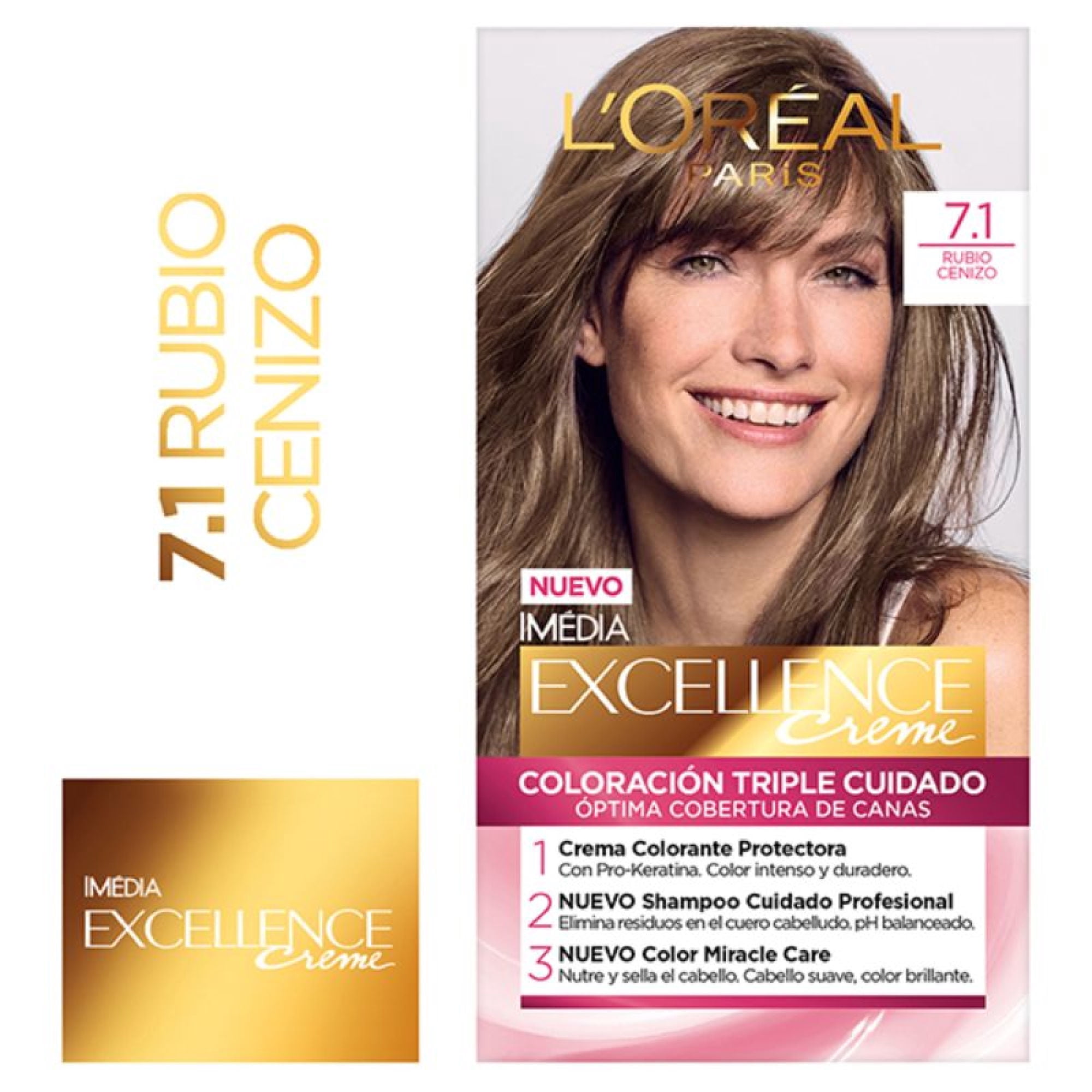 Coloracion Cabello Excellence 7.1 Rubio Ceniza, 1 Un