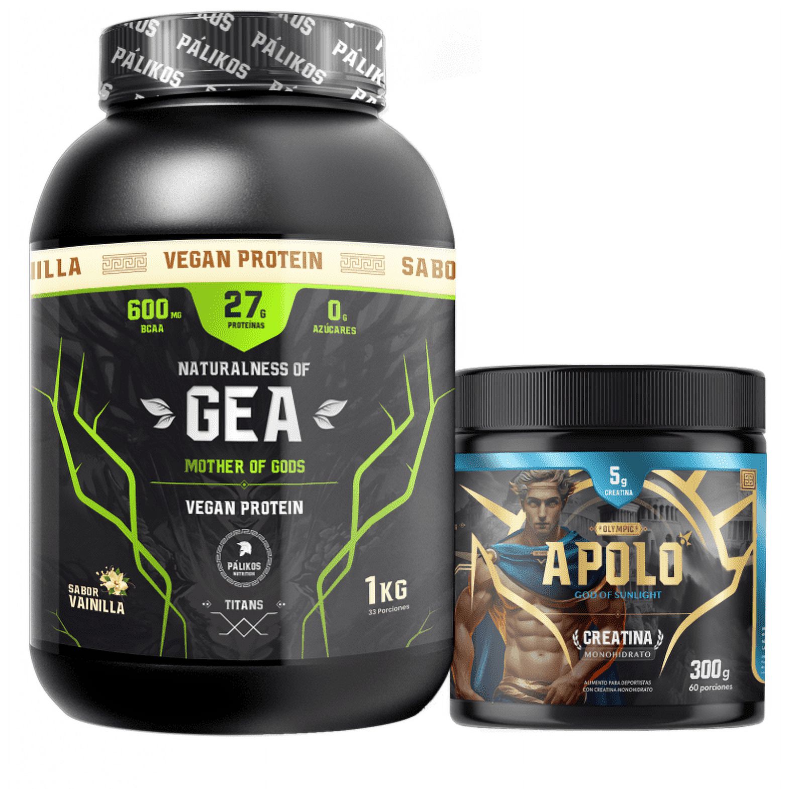 Palikos Fitness - Proteina Vegetal 1Kg Sabor Vainilla + Creatina 300G