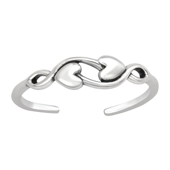 Anillo Ajustable Plata 925 Dos Corazones Plateado
