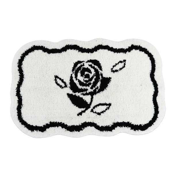 REGALWOVEN Alfombra Decorativa Boho para Baño, Alfombra de Baño Ultra Suave y Absorbente, Alfombra de Microfibra Impresa Antideslizante Blanca 32" x 20"