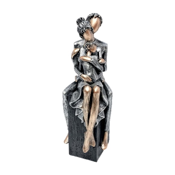 Escultura Familia De Tres, Pieza De Arte Moderno Rústica Para Estante, Mesa, Dormitorio, Negro, Plateado